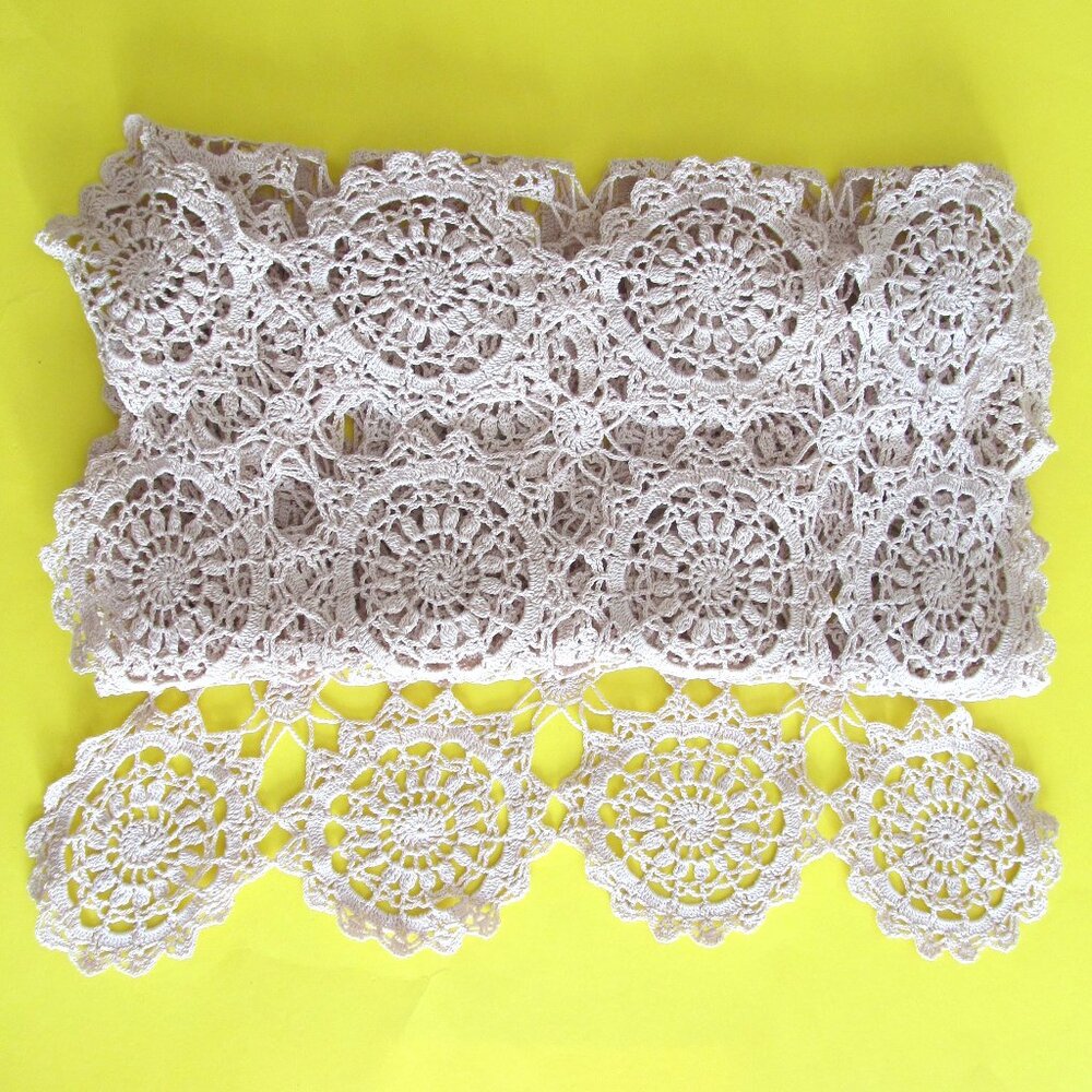 Vintage Crocheted Runner Beige Table Topper 46 x 13